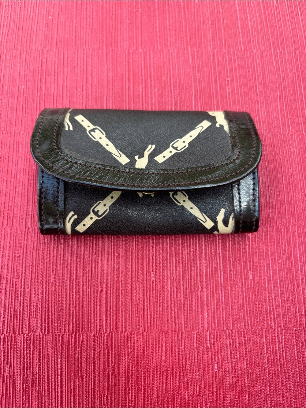 Vintage Longchamp Monogram Logo Leather Key Holder Wallet